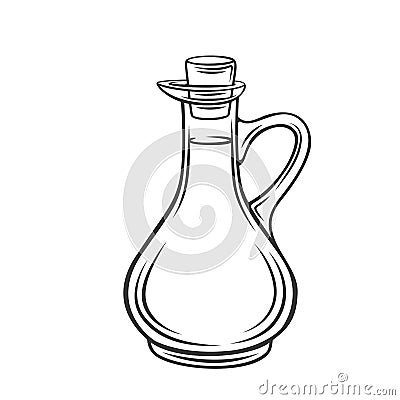 Olive, sunflower corn or soybean oil in a glass bottle outline icon Vector Illustration