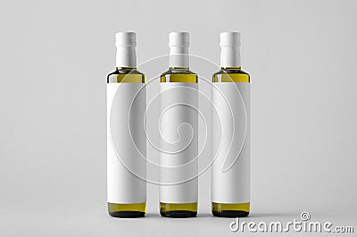 Olive / Sunflower / Sesame Oil Bottle Mock-Up - Three Bottles. Blank Label Stock Photo