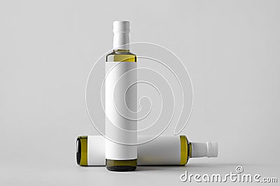 Olive / Sunflower / Sesame Oil Bottle Mock-Up - Two Bottles. Blank Label Stock Photo