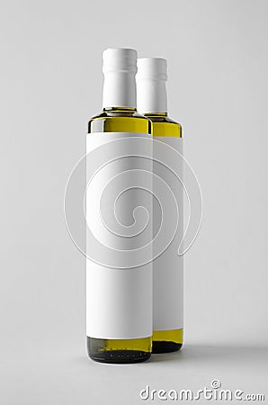 Olive / Sunflower / Sesame Oil Bottle Mock-Up - Two Bottles. Blank Label Stock Photo
