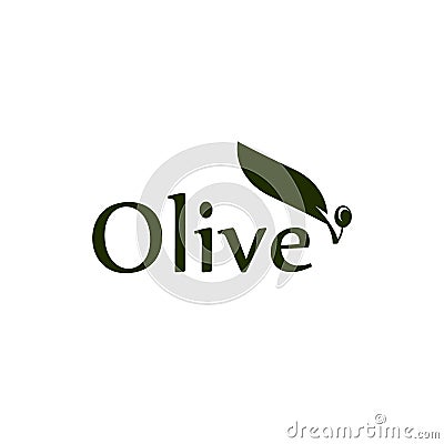 Olive tree leaf, branch and fruit vector logo. Olives oil sign. Vector Illustration