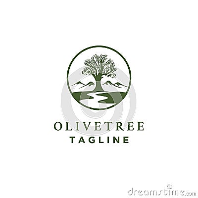 Olive tree logo designs with creeks or rivers symbol Vector Illustration