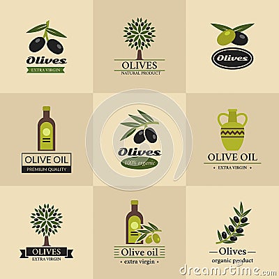 Olive vector logos, labels and emblems Vector Illustration