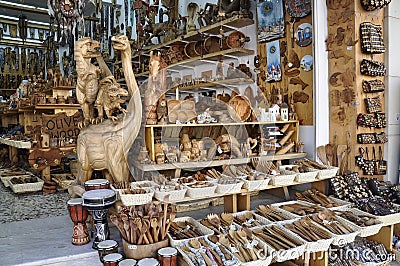 Heraklion, 3rd september: Olive wooden Objects Store from Heraklion city on Crete island Editorial Stock Photo