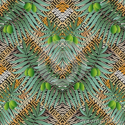 Olive wreathes greek vector 3d seamless pattern. Vector Illustration