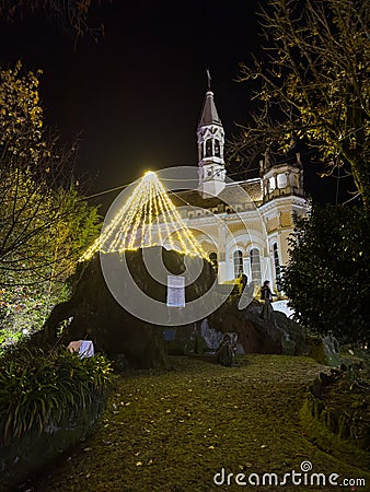Oliveira de Azemeis, Portugal - december 2 2023: Families watching the Christmas lights and having fun with the children at the Editorial Stock Photo