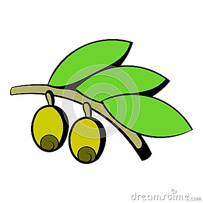 Olives on branch with leaves icon, icon cartoon Vector Illustration