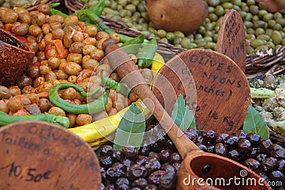 Olives closeup - Provence market- France Stock Photo