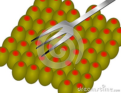 Olives and Fork Graphic Stock Photo
