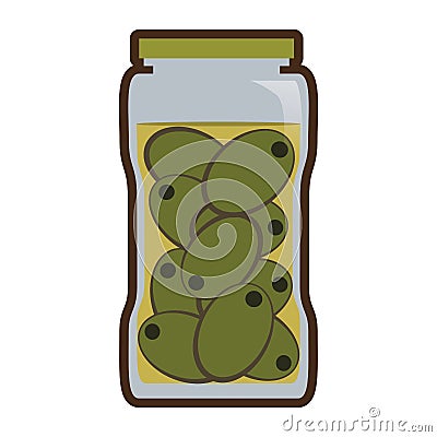 Olives in jar preserve food Vector Illustration