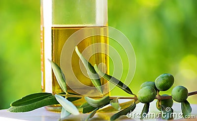 Olives and oliveoil. Stock Photo