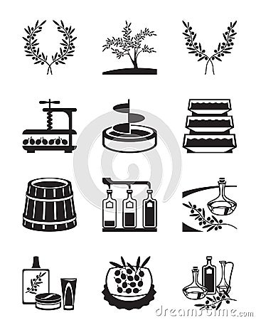 Olives and production of olive oil Vector Illustration