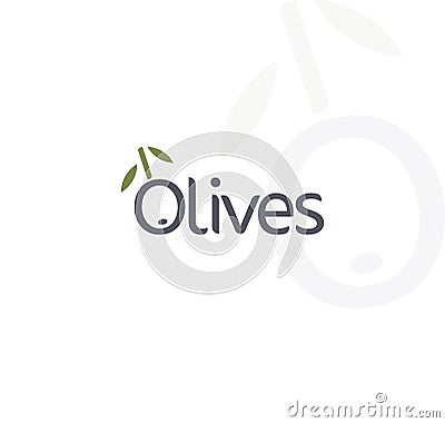 Olives vector logo. Black ripe and green olive, branch with leaves. Gourmet food emblems. Simple logotype design. Vector Illustration