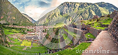 Ollantaytambo, old Inca fortress in the Sacred Valley in the And Editorial Stock Photo