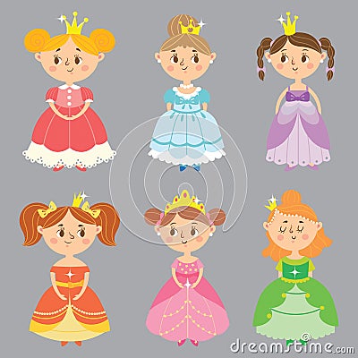 Ð¡ollection of beautiful princesses. Vector Illustration