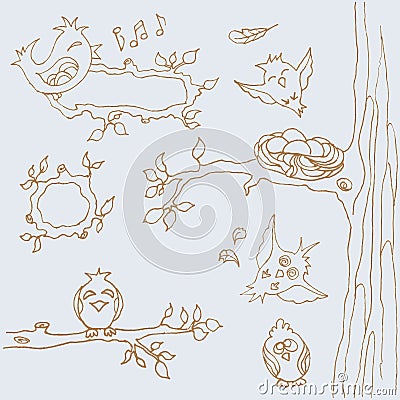 Ð¡ollection of funny birds. line art. Hand-drawing. buttons web design Vector Illustration