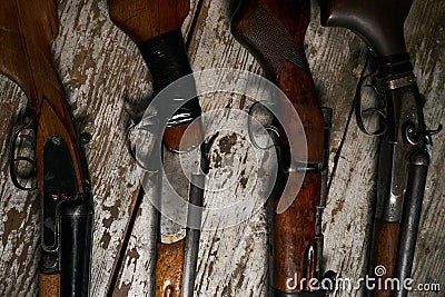 ollection of hunting rifles Stock Photo