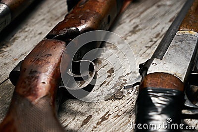 ollection of hunting rifles Stock Photo
