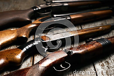 ollection of hunting rifles Stock Photo