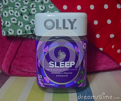 Olly gummy gummies signature products with colorful label for sleep from San Francisco, USA Editorial Stock Photo