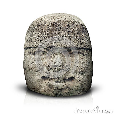 Olmec colossal head isolated on white Stock Photo