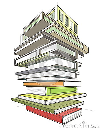 Ð¡olored illustration with stack of books-buildings Vector Illustration