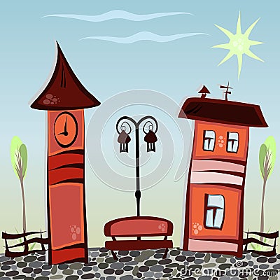 Ð¡olorful background with the old town Vector Illustration