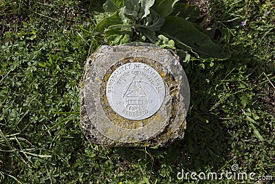 Olot, Spain, May 1, 2020 - Geodesic mark of Institute of Cartography Catalonia Editorial Stock Photo