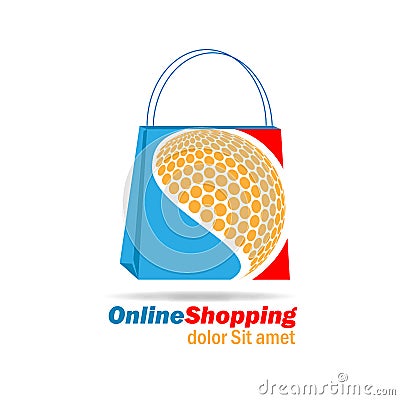 ONLINE SHOP ICON VECTOR WITH PAPERBAG AND SMARTPHONE SHAPE Vector Illustration