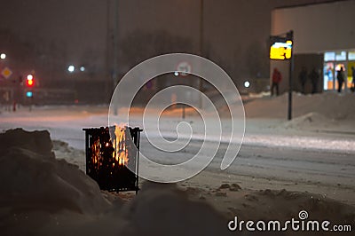 Olsztyn, Poland - February 8, 2021 - Frosty Winter in Olsztyn seeded hand heater at bus stops Stock Photo