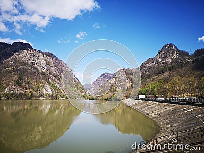 Olt River in Carpathian Mountains, Romania at Turnu Dam Stock Photo