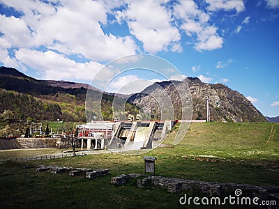 Olt River in Carpathian Mountains, Romania at Turnu Dam Stock Photo