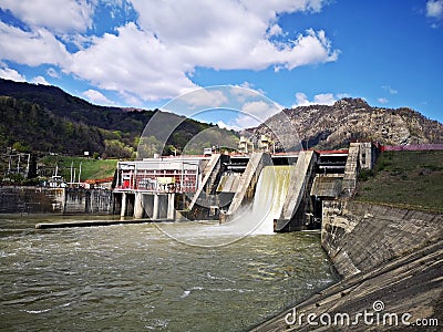 Olt River in Carpathian Mountains, Romania at Turnu Dam Stock Photo