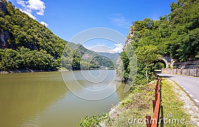 Olt River at Turnu RoÅŸu Red Tower Pass in Calimanesti-Caciulata, Romania. Travel Romania. Landscape with Cozia National Park, Stock Photo