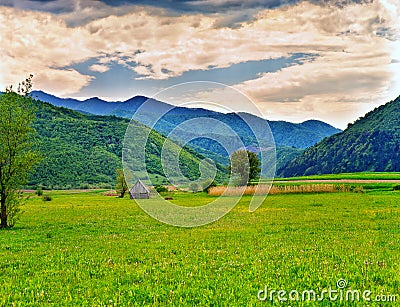 Oltului Valley on a cloudy day in spring Stock Photo