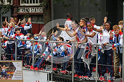 2012 Olympians during the 2012 British Olympic and Paralympic teams victory parade Editorial Stock Photo