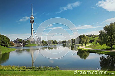 Olympiapark, Munich. Olympic park with Olympic tower, Bavaria, G Stock Photo