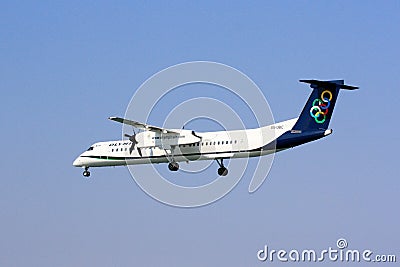 Olympic Air Q400 on approach Editorial Stock Photo