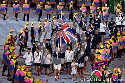 Olympic champion Andy Murray carrying the United Kingdom flag leading the Olympic team Great Britain in Rio 2016 Opening Ceremony Editorial Stock Photo