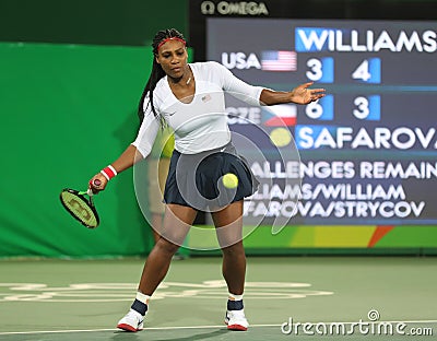Olympic champion Serena Williams of United States in action during doubles first round match of the Rio 2016 Olympic Games Editorial Stock Photo
