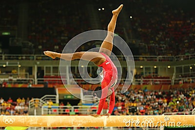 Olympic champion Simone Biles of United States competes at the final on the balance beam women`s artistic gymnastics at Rio 2016 Editorial Stock Photo