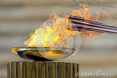 Olympic Flame handover ceremony for the Tokyo 2020 Summer Olympic Games Editorial Stock Photo