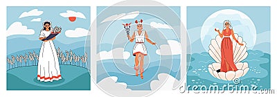 Olympic Gods Square Compositions Vector Illustration