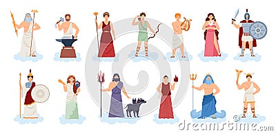 Olympic Greek or Roman gods and goddesses, flat vector illustration isolated. Vector Illustration