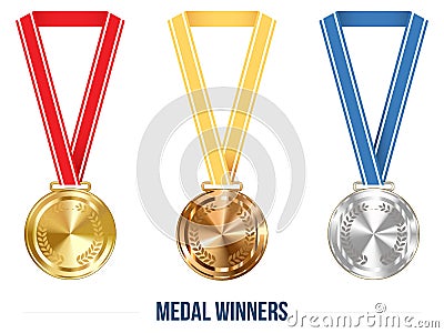 Olympic Medal with Ribbon Set, Vector Illustration Vector Illustration