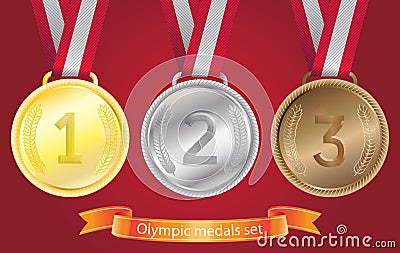 Olympic medals set - gold, silver, bronze Vector Illustration