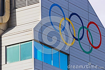 Olympic Rings Ski Jump Tower Canada Olympic Park Calgary Alberta Editorial Stock Photo