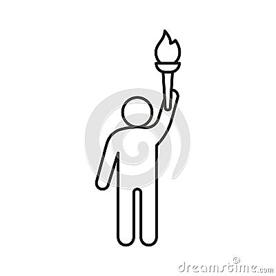 Olympic torch with fire in hands of person, line icon. Burning Olympic torch symbol of sport games. Competition of Vector Illustration