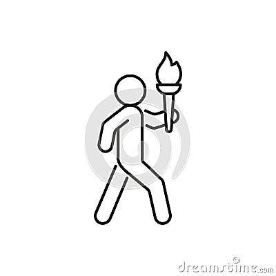 Olympic torch with fire in hands of person, line icon. Burning torch symbol of Olympic games. Competition of athletes in Vector Illustration