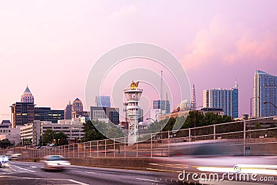 Olympic Torch Tower and Midtown skyline in Atlanta Stock Photo